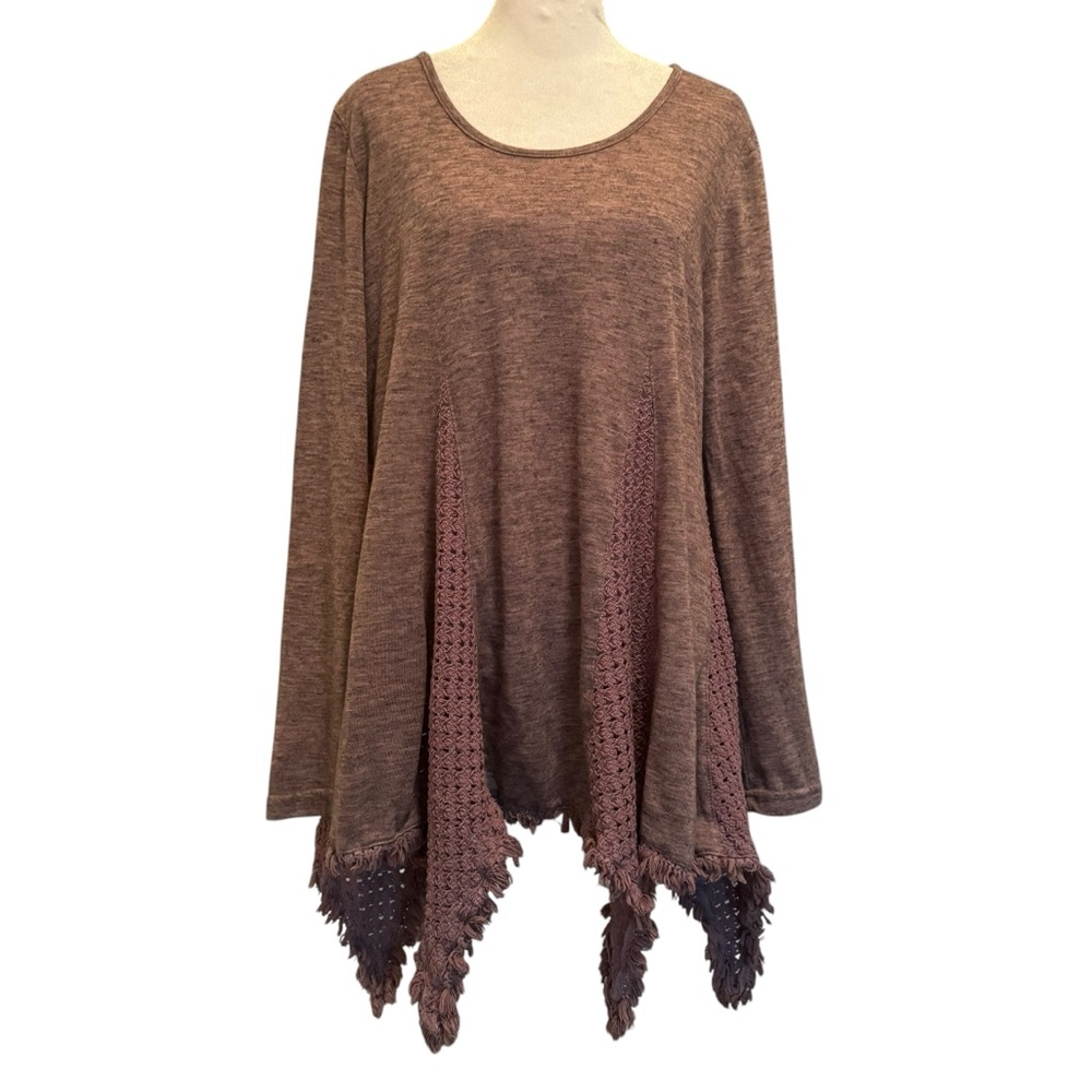 Monoreno Top Size M Purple Long Heathered Fringe Knit Flowy Tunic